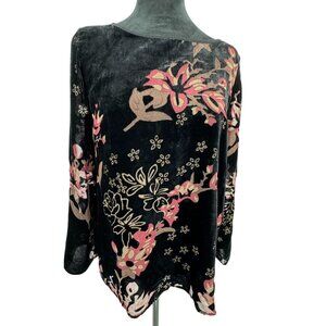 Dalia Velvet Burnout Tunic Top S Sheer Blk Floral Fairy Grunge Whimsigoth Witchy